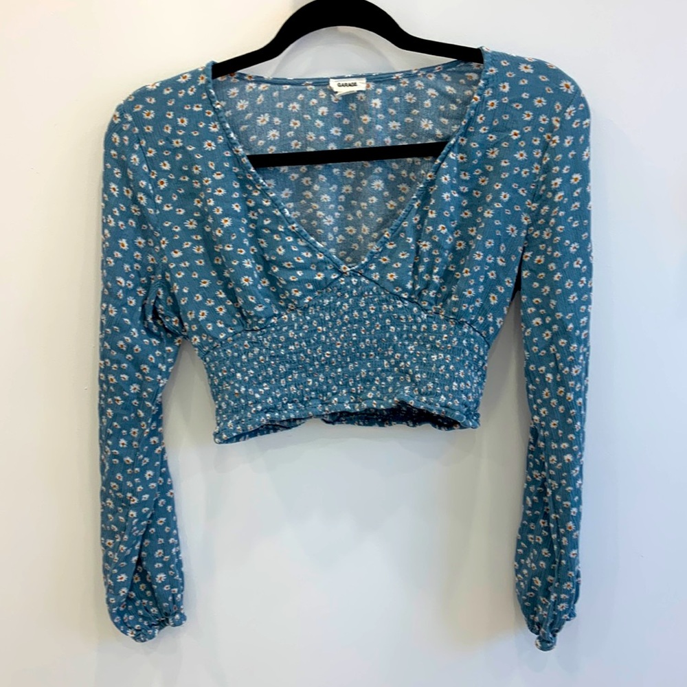 Long sleeve smocked crop top